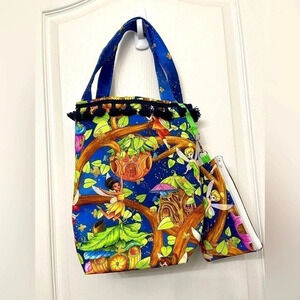 Tinker Bell Fairy Themed Custom Made Purse Tote and Matching Attached Zipper Bag